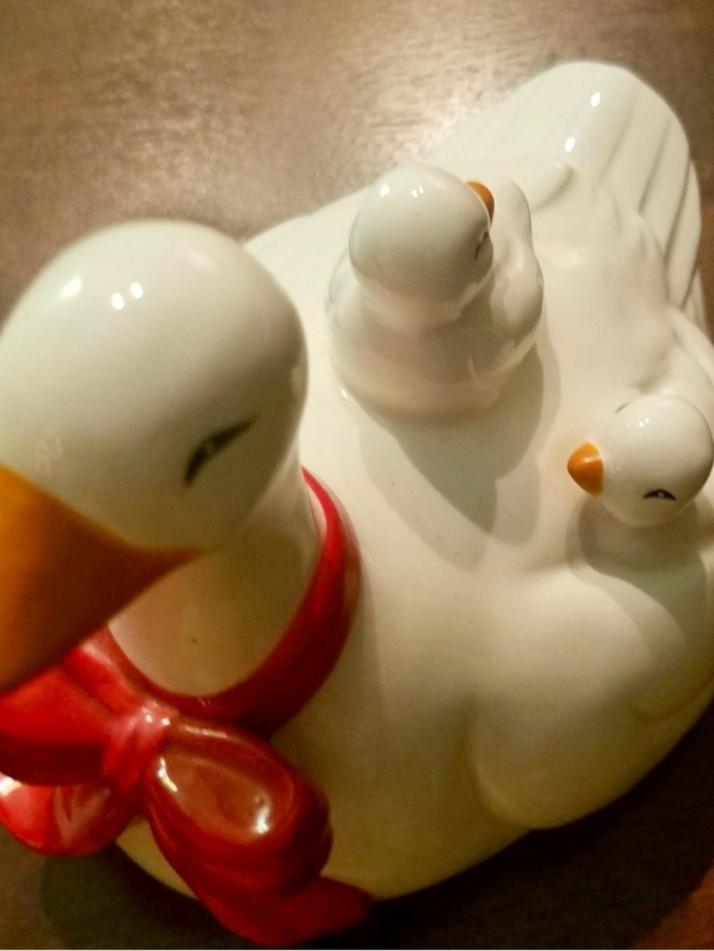 White Ceramic Goose Figurine with Red Bow - Decorative Holiday Accent